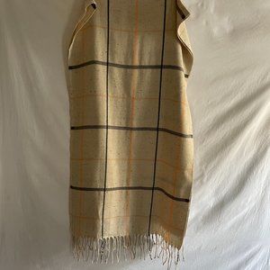 A New Day Plaid Scarf Shawl Wide Table Runner Beige Orange Black Specks One Size